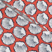 Seashells in Navy and Coral