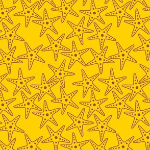 Starfish Background (dark mauve on yellow)
