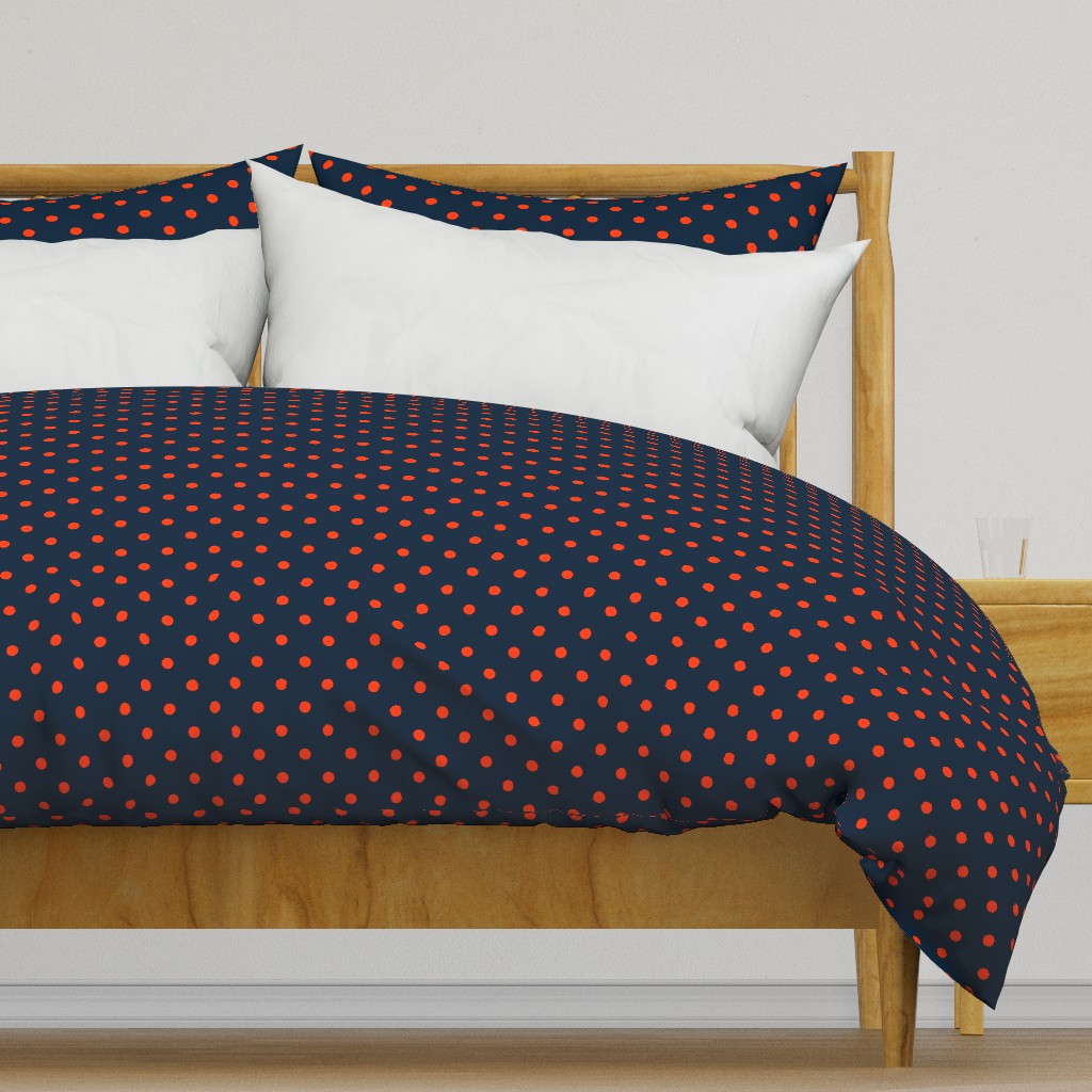 Navy and Orange Polka Dots