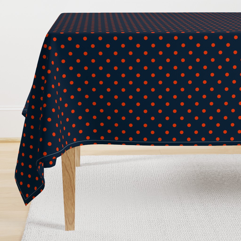 Navy and Orange Polka Dots