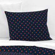 Navy and Orange Polka Dots