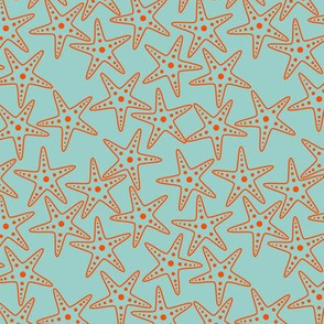 Starfish Background (bright orange on light teal)