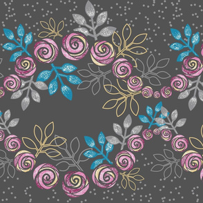 Rose Garland Borders in Pink, Gray, Blue