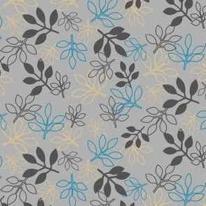 Rose Leaf Prints in Gray, Blue, Yellow