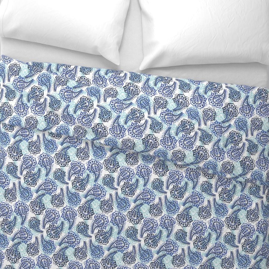 blue and white paisley