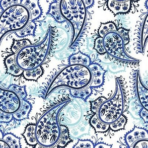 blue and white paisley