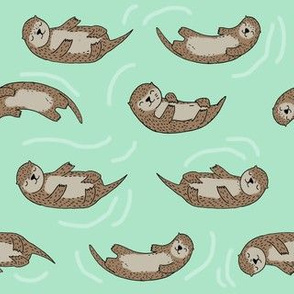 otter fabric // cute otters design animals fabric nursery baby andrea lauren - mint