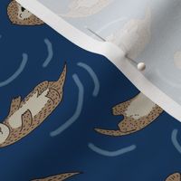 otters_navyotter fabric // cute otters design animals fabric nursery baby andrea lauren - navy