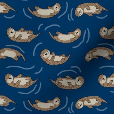 otters_navyotter fabric // cute otters design animals fabric nursery baby andrea lauren - navy