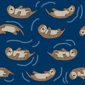 otters_navyotter fabric // cute otters design animals fabric nursery baby andrea lauren - navy