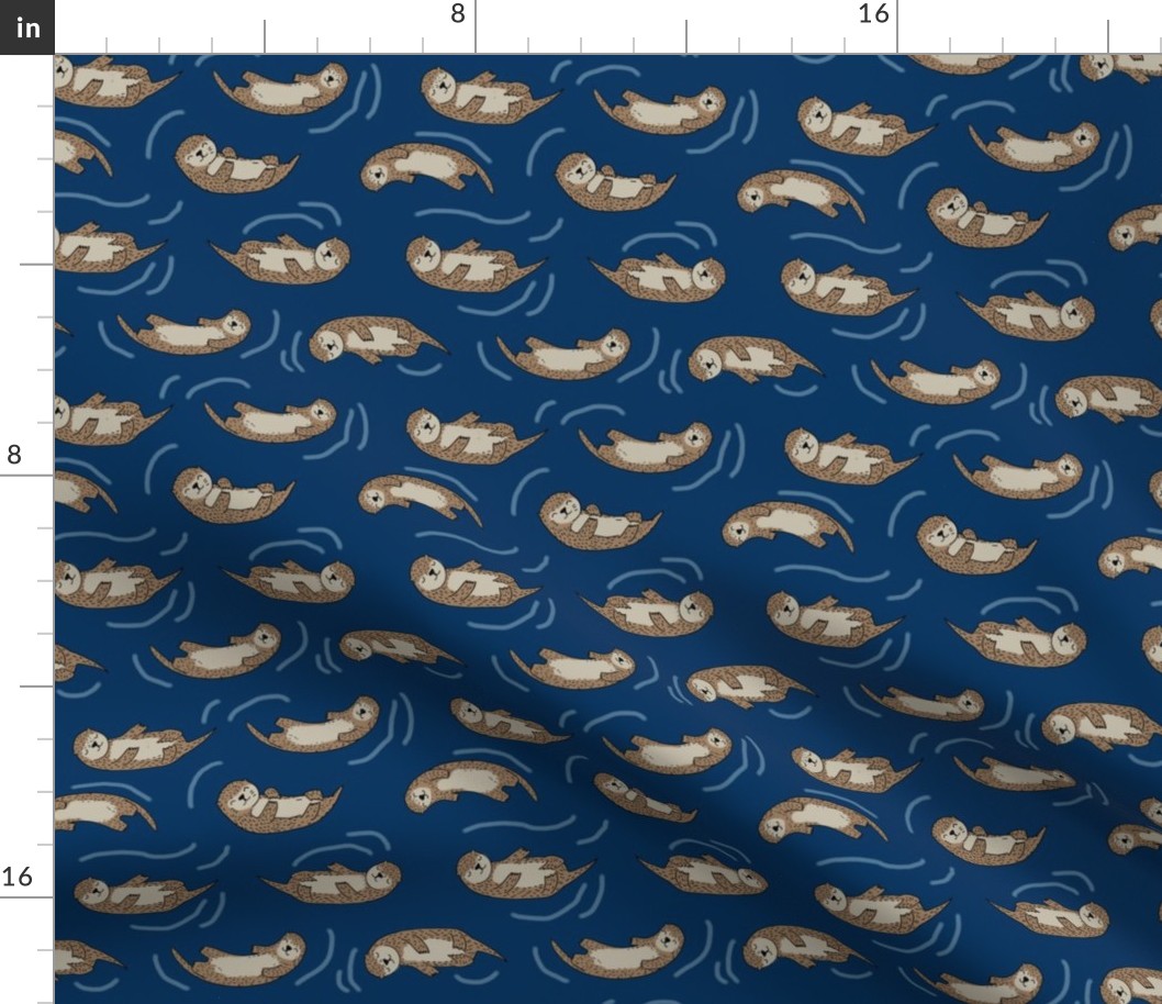 otters_navyotter fabric // cute otters design animals fabric nursery baby andrea lauren - navy