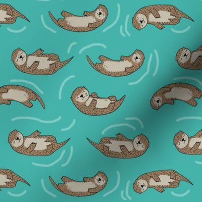 otter fabric // cute otters design animals fabric nursery baby andrea lauren - turquoise