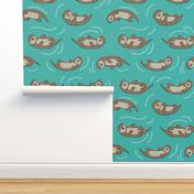 otter fabric // cute otters design animals fabric nursery baby andrea lauren - turquoise