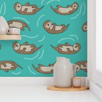 otter fabric // cute otters design animals fabric nursery baby andrea lauren - turquoise