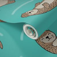 otter fabric // cute otters design animals fabric nursery baby andrea lauren - turquoise