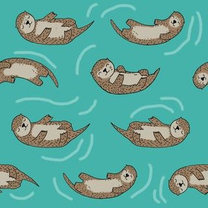 otter fabric // cute otters design animals fabric nursery baby andrea lauren - turquoise