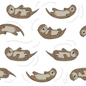 otter fabric // cute otters design animals fabric nursery baby andrea lauren - white