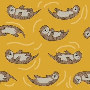 otter fabric // cute otters design animals fabric nursery baby andrea lauren - mustard