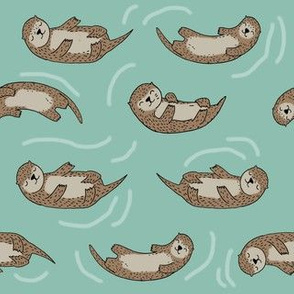 otter fabric // cute otters design animals fabric nursery baby andrea lauren - dusty teal