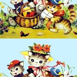 cats kittens children family mother children daughters sons siblings flowers butterfly butterflies baskets picnic gifts presents roses bows pansy  pansies grass egl elegant gothic lolita grass vintage retro kitsch whimsical hats garden