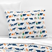  camping outdoors fabric hunting hunter baby boy nursery navy green and orange