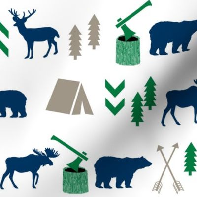  camping outdoors fabric hunting hunter baby boy nursery navy green and brown