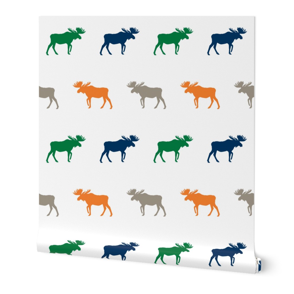 moose fabric baby nursery canada moose hunting hunter woodland orange navy and green