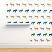 moose fabric baby nursery canada moose hunting hunter woodland orange navy and green