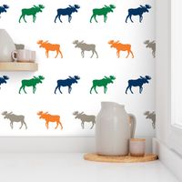 moose fabric baby nursery canada moose hunting hunter woodland orange navy and green