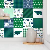 cheater quilt bear baby boy navy and green baby fabric nursery woodland hunting camping bears