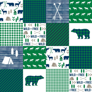 cheater quilt bear baby boy navy and green baby fabric nursery woodland hunting camping bears