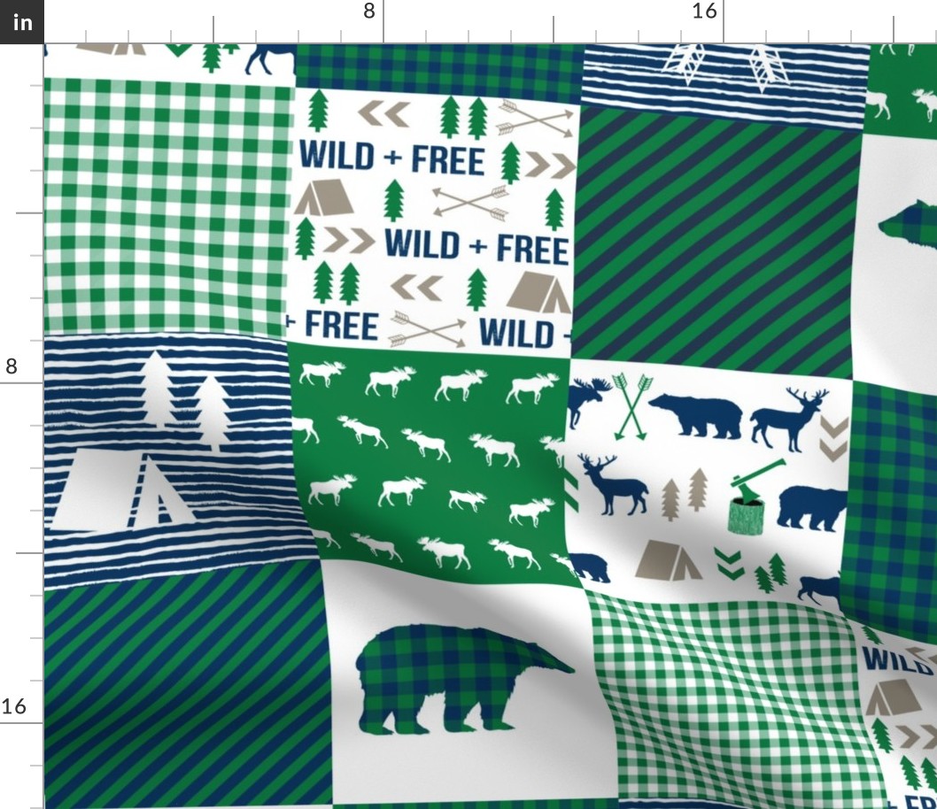 cheater quilt bear baby boy navy and green baby fabric nursery woodland hunting camping bears