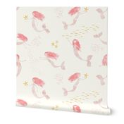 whimsical watercolor mermaids (warm) - peach