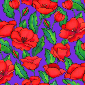  Red Poppies on Purple 