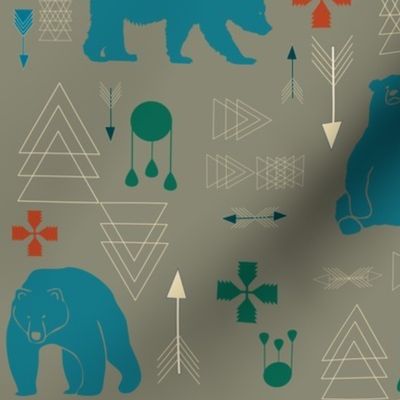 Tribal bear blue and grey