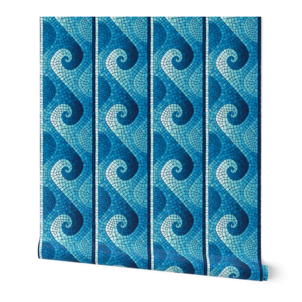 wave mosaic border - navy, blue, cyan, aqua, white