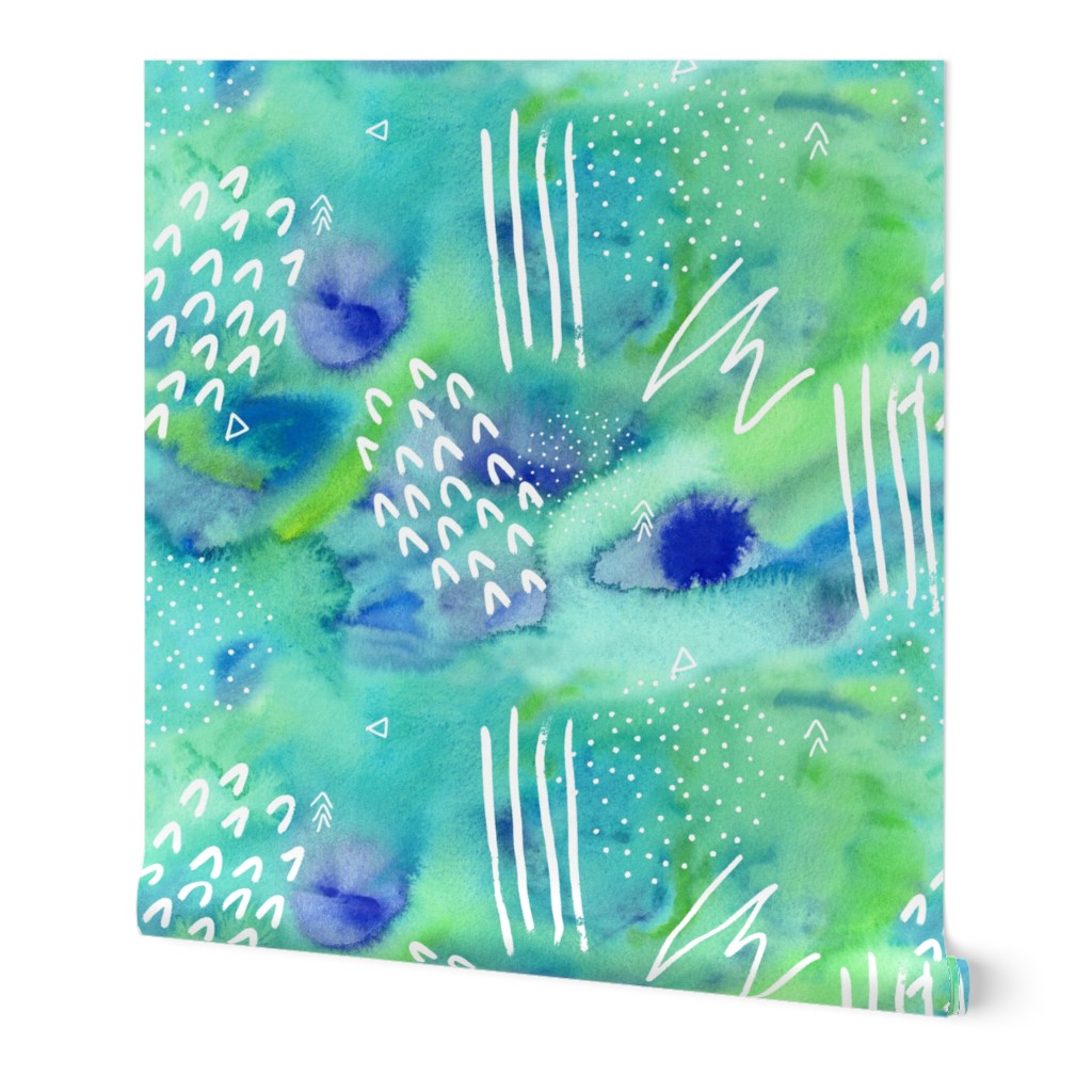 Watercolour Abstract Pattern in Green and Blue