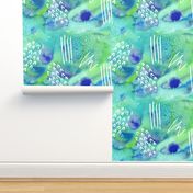 Watercolour Abstract Pattern in Green and Blue