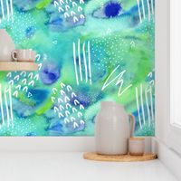 Watercolour Abstract Pattern in Green and Blue