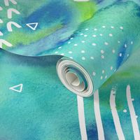 Watercolour Abstract Pattern in Green and Blue