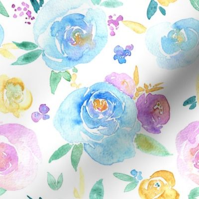 Watercolor blue & pink roses