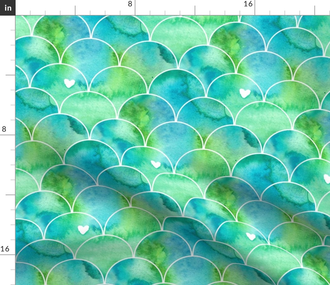 Watercolour Mermaid Scales in Green and Blue