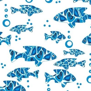 Blue abstract fish on a white background