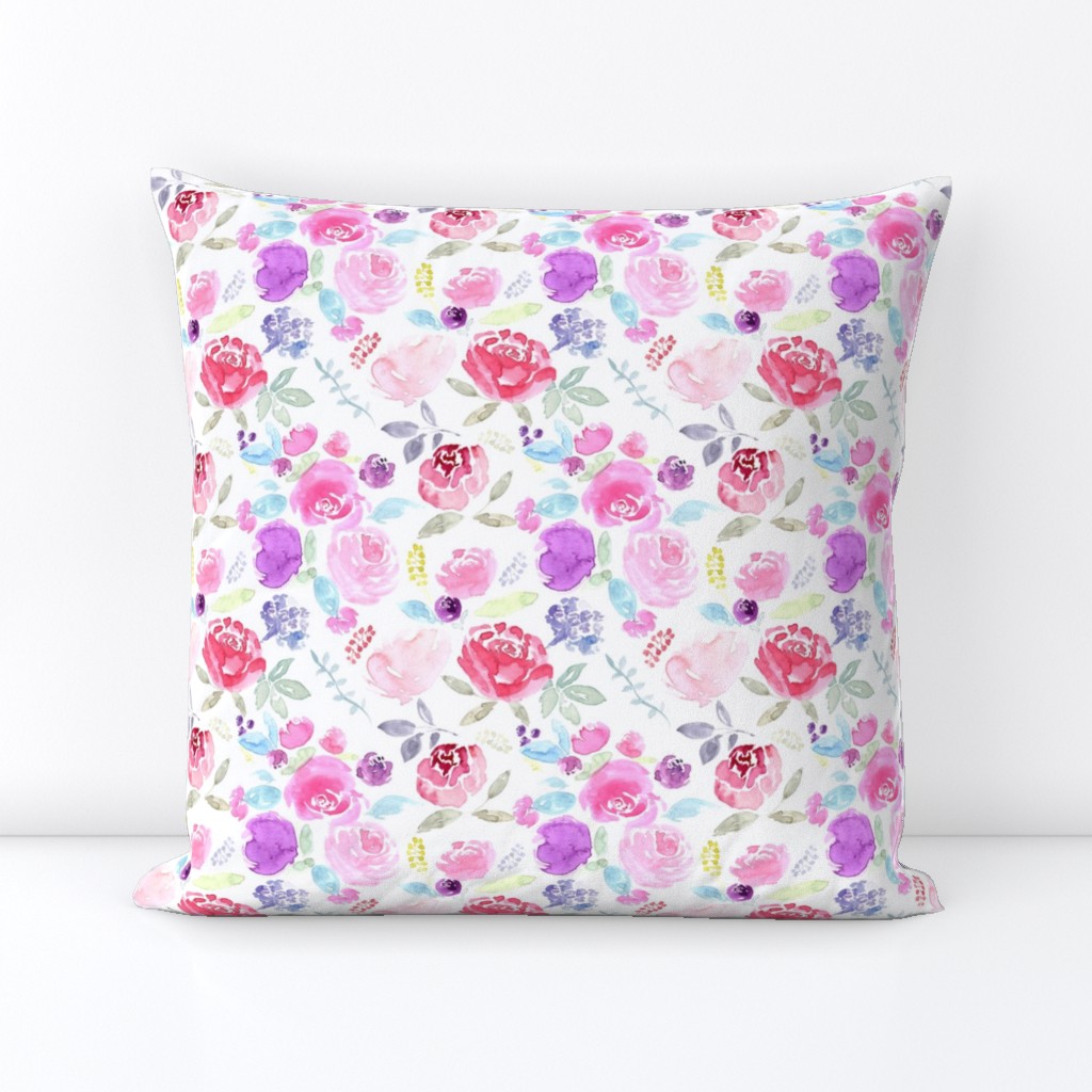 Watercolour Florals Vibrant on White MEDIUM