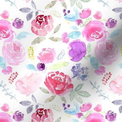 Watercolour Florals Vibrant on White MEDIUM