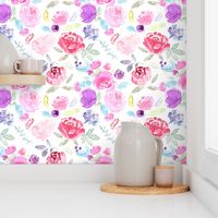 Watercolour Florals Vibrant on White MEDIUM