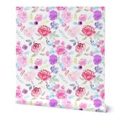 Watercolour Florals Vibrant on White MEDIUM