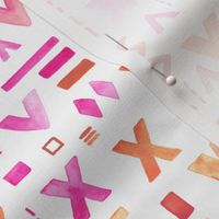 Watercolors abstract geometric arrows ikat and aztec inspired design pink orange