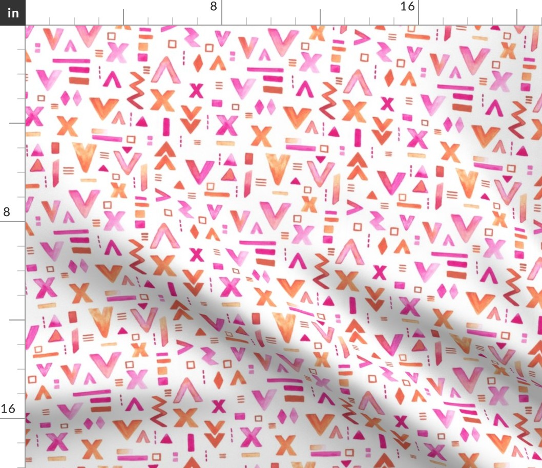Watercolors abstract geometric arrows ikat and aztec inspired design pink orange