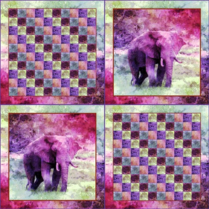 AFRICA ELEPHANT CHECKERBOARD DOUBLE ANIMAL SQUARE V1 